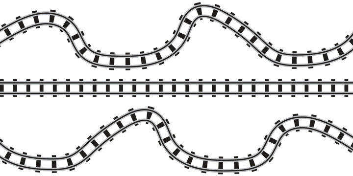 Railway Line, Rails Symbol, Train Tracks Sign, Railroad Pictogram, Railway Track Silhouette. Editable vector illustration.