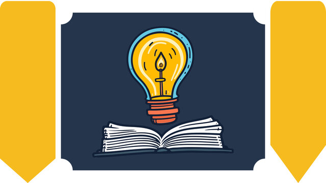Glowing light bulb floating over open book representing creativity and education concept