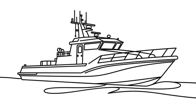 Military patrol boat line drawing white background.
