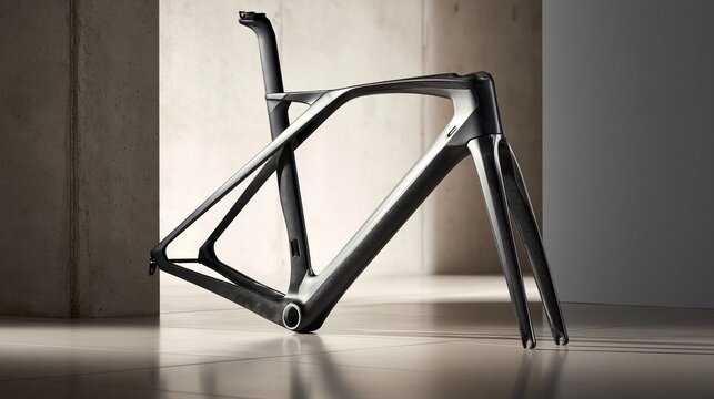Carbon fiber bicycle frame. Professional road bike chassis for custom cycling build.