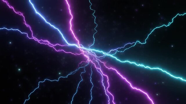 Animated Neon Energy Plasma Arcs On Solid Black Background Loop