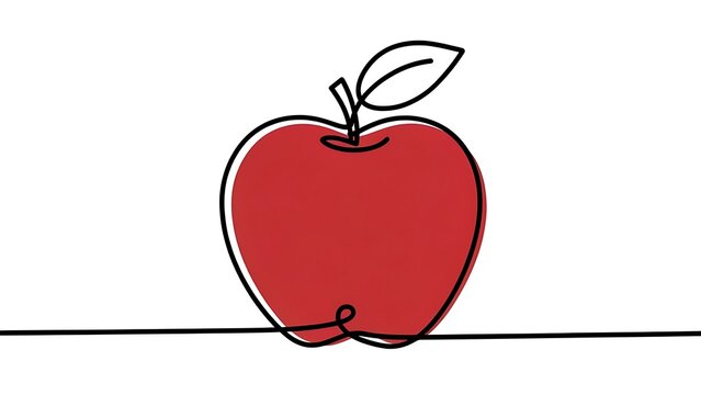 Minimalist red apple illustration on white background.
