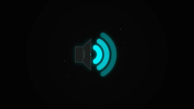 Animated Digital Speaker Icon with Pulsing Sound Waves for Modern Audio Interface and Music Player