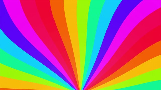 Retro Groovy Sunburst Rainbow Animation Featuring Vibrant Rotating Swirl Rays and Psychedelic 70s Style Background Loop