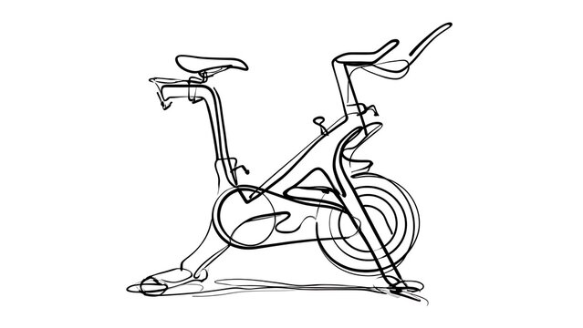 Stationary exercise bike sketch white background.