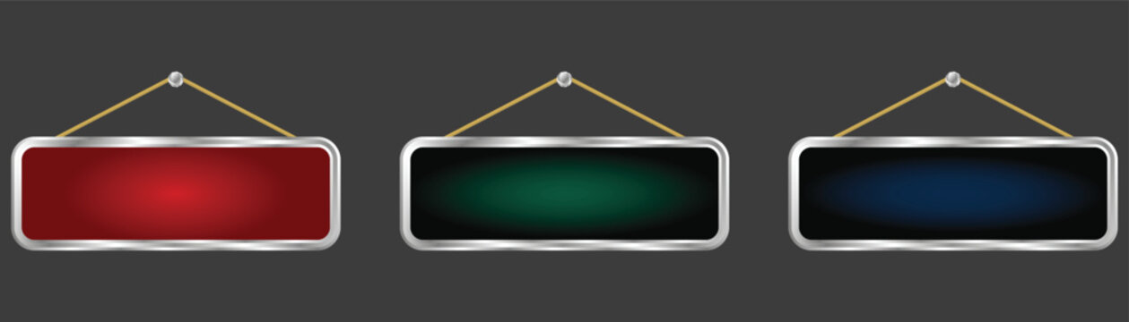 Hanging Blank Sign Board Collection with Silver Frame and Color Background
