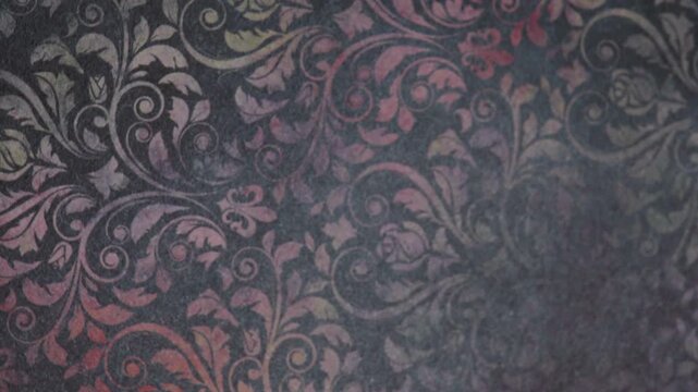 Close Up Shot of Dark Pink and Purple Vintage Floral Damask Pattern Surface