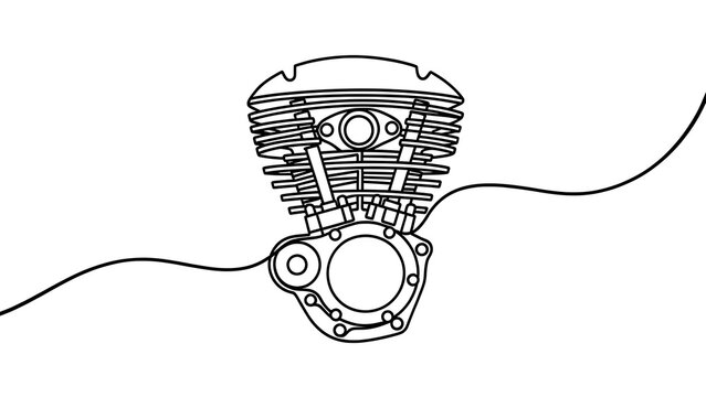 Vintage motorcycle engine illustration white background.