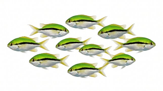 School of small tropical fish swimming together