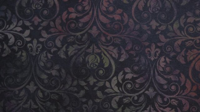 Close Up Shot of Dark Vintage Floral Damask Pattern with Muted Tones