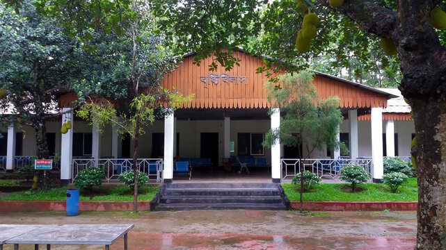 Gazipur, Bangladesh - 19 June, 2018 - Traditional Bristi Bilash cottage at famous Nuhash Polli resort, built by prominent Bangladeshi writer Humayun Ahmed.