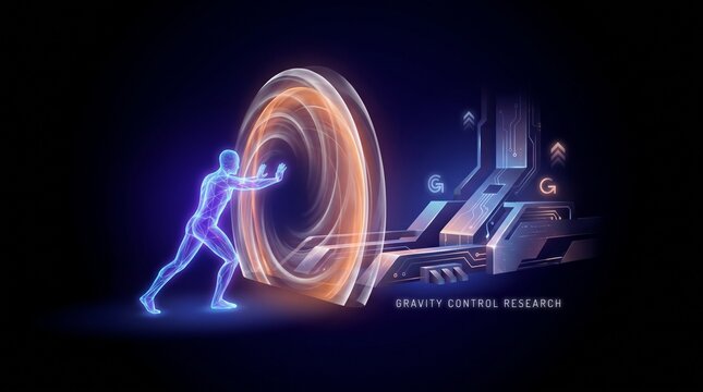 Futuristic athlete controlling energy vortex with hands. Digital human manipulating glowing force field in high-tech training simulation.