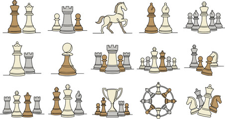 Classic Chess Piece Vector Collection with Strategy Game Icons and Tournament Symbol Set © koushar