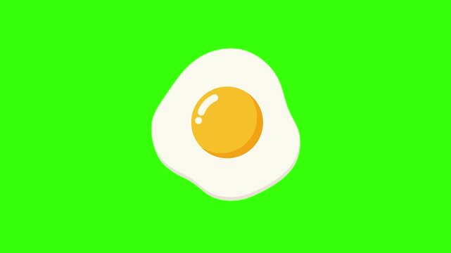 Flat Vector Fried Egg Asset Loop Animation on Green Screen