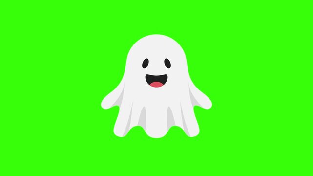 4K Animated Cute Ghost Floating Cartoon Loop on Green Screen