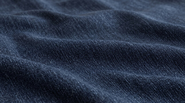 Dark Blue Woven Denim Fabric Wave Folds Texture