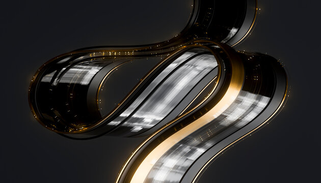 3D Gold Black Loops With Glass Reflections