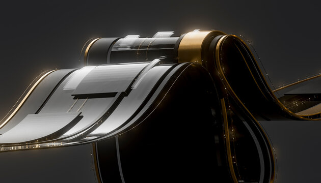 3D Metallic Ribbon Waves In Black Gold