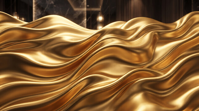 Rich Liquid Golden Satin Wave Folds Background