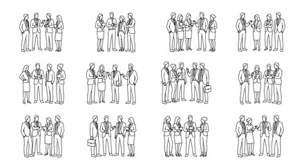 Obraz premium Businesspeople silhouettes in various interactions linear style silhouette