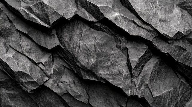 Jagged geometric 3D rock formation composed of basalt stones