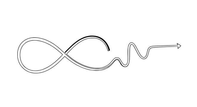 Infinity symbol transforming into winding arrow, symbolizing endless journey, progress, and continuous motion.