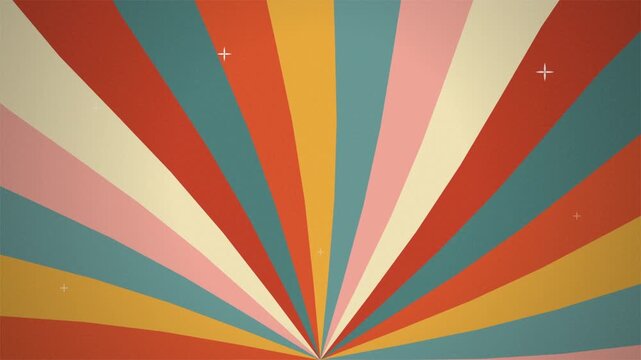 Groovy Sunburst Retro Vintage 70s Style with Radiating Colorful Stripes and Sparkles Motion Graphic
