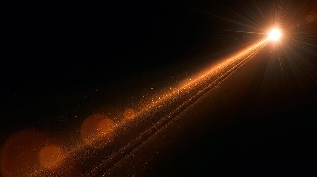 Brilliant light trails and sparkling particles ascend on a dark background