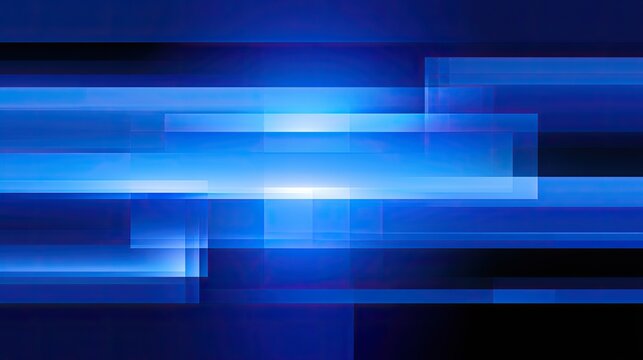 Abstract blue and black rectangles create a luminous horizontal blur