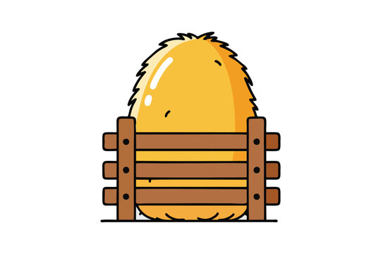 Cartoon haystack behind wooden fence vector icon