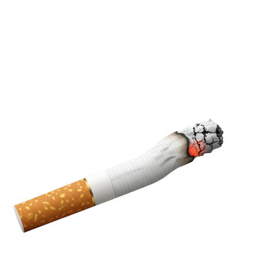 A lit cigarette with ash falling off the tip isolated on transparent background
