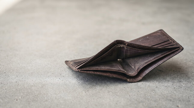 Open empty wallet symbolizing poverty, lack of money and financial crisis