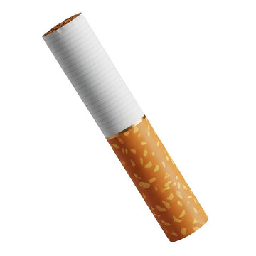 A single cigarette with a lit end and ash falling off isolated on transparent background