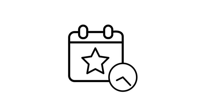 Event calendar date animated icon. Schedule with star and clock icon for time, reminder, appointment, meeting agenda, planner, timeline, organization, ceremonial, festival. 4K video with alpha channel