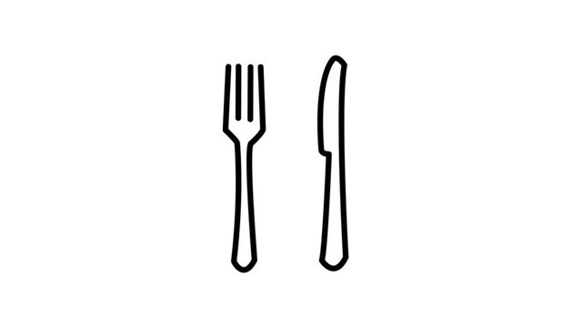 Knife and fork animated icon for restaurant cutlery. Culinary food, dining, eating, utensil, dishware, and silverware animation