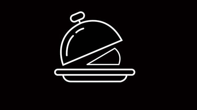Catering service cloche or tray animated icon for restaurant. Dining, cutlery, eatery, cover, food plate, and waiter animation symbol. 4k video
