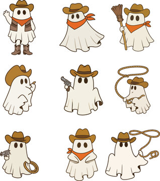 : Western Cowboy Ghost Halloween Clipart Set
