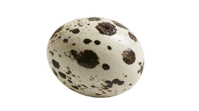 Speckled quail egg with dark brown spots, isolated on transparent background