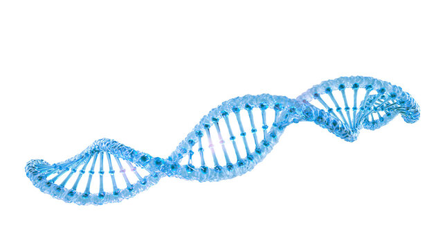 Blue translucent DNA helix structure, isolated on transparent background