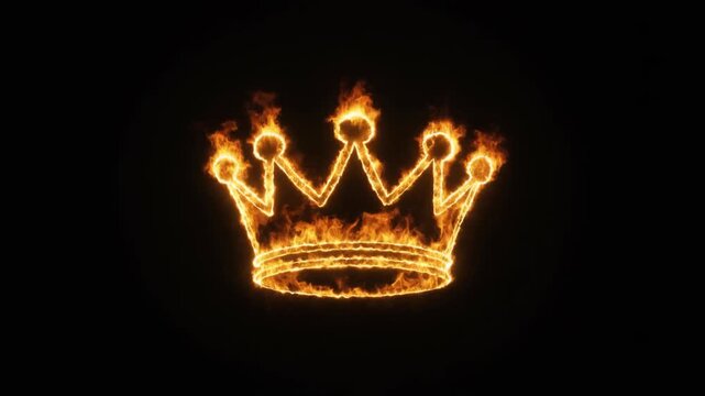 Royal Fire Crown Floating On Solid Black Background Loop
