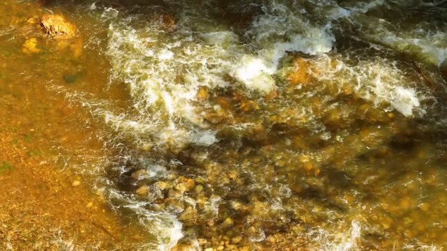 Aerial close up of destructive flood flow with swirling water patterns, illustrating natural disaster crises, heavy precipitation impacts, erosion processes, and environmental vulnerability. 4k.
