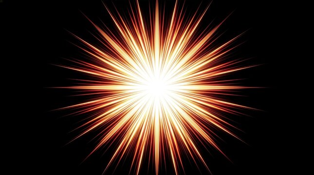 Radiant golden starburst explosion emitting intense light rays against deep black background