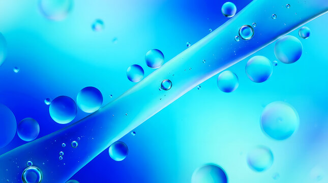 Abstract blue and teal wavy lines with bubbles on gradient background