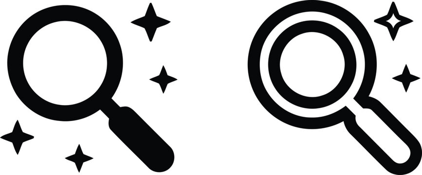 Magnifying glass search icons decorated with sparkle stars in different graphic styles magnifying research detective interface business discovery analysis collection