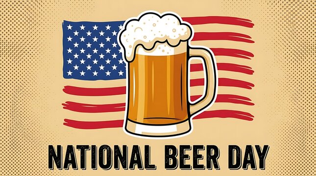 Vintage style illustration celebrating national beer day with foamy mug and traditional patriotic holiday colors