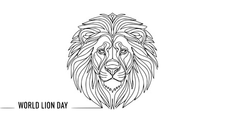 Naklejka premium World Lion Day - Stylized Lion Head Outline Illustration