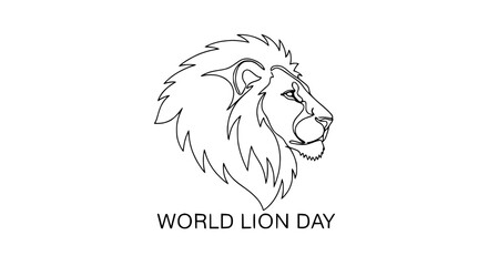 Fototapeta premium Minimalist Lion Head Outline, World Lion Day Celebration, Single Line Art