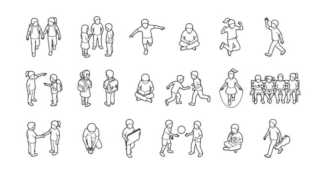 Isometric playing children top view school playground CAD block vector set
