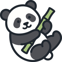 Cute cartoon panda holding bamboo branch, playful and happy illustration © rahma