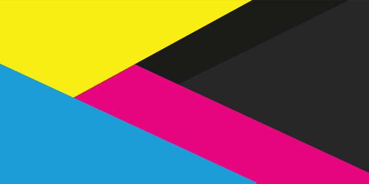 Black modern material background with overlapped sheets of paper in cmyk colors. Template for your business. Vector abstract widescreen background